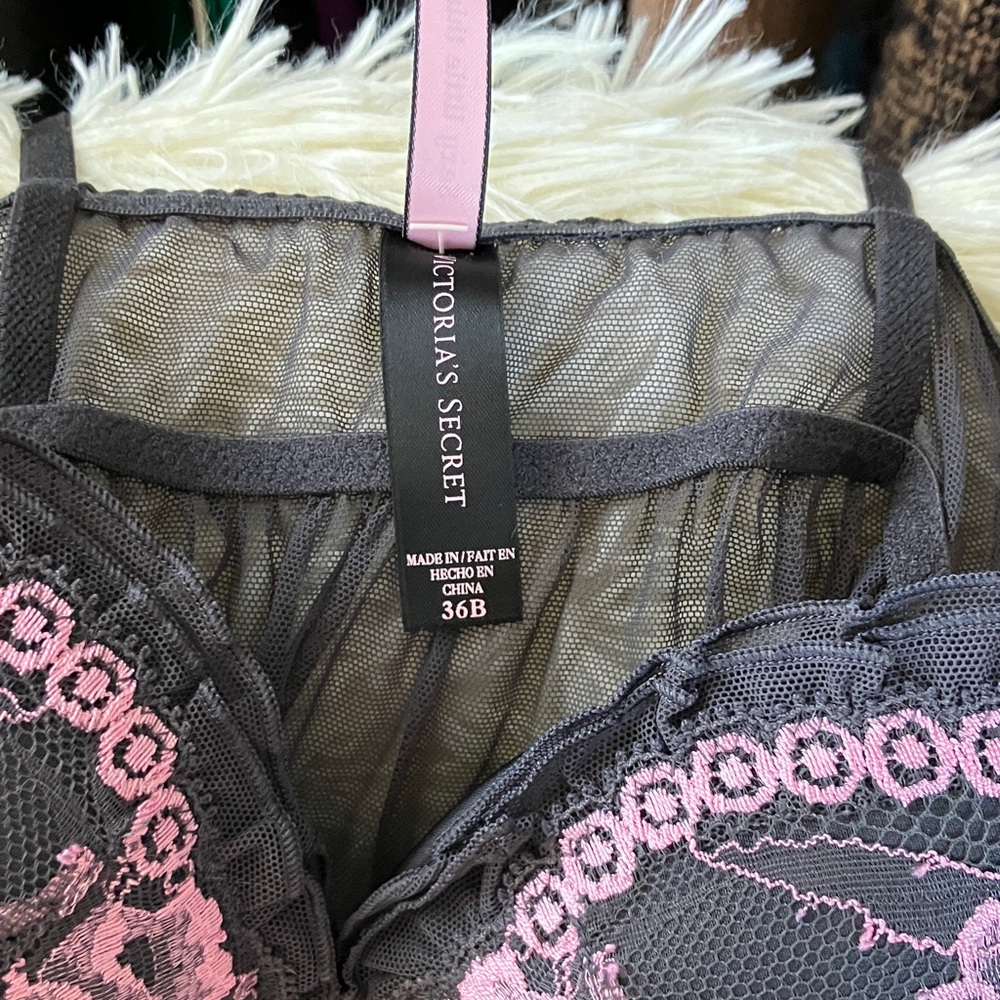 Victoria's Secret Black and Pink Lace Chemise - Picture 2 of 3
